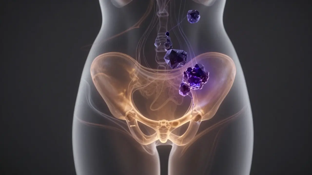 Konceptuální zobrazení uvolňování napětí a bloků v pánvové oblasti.