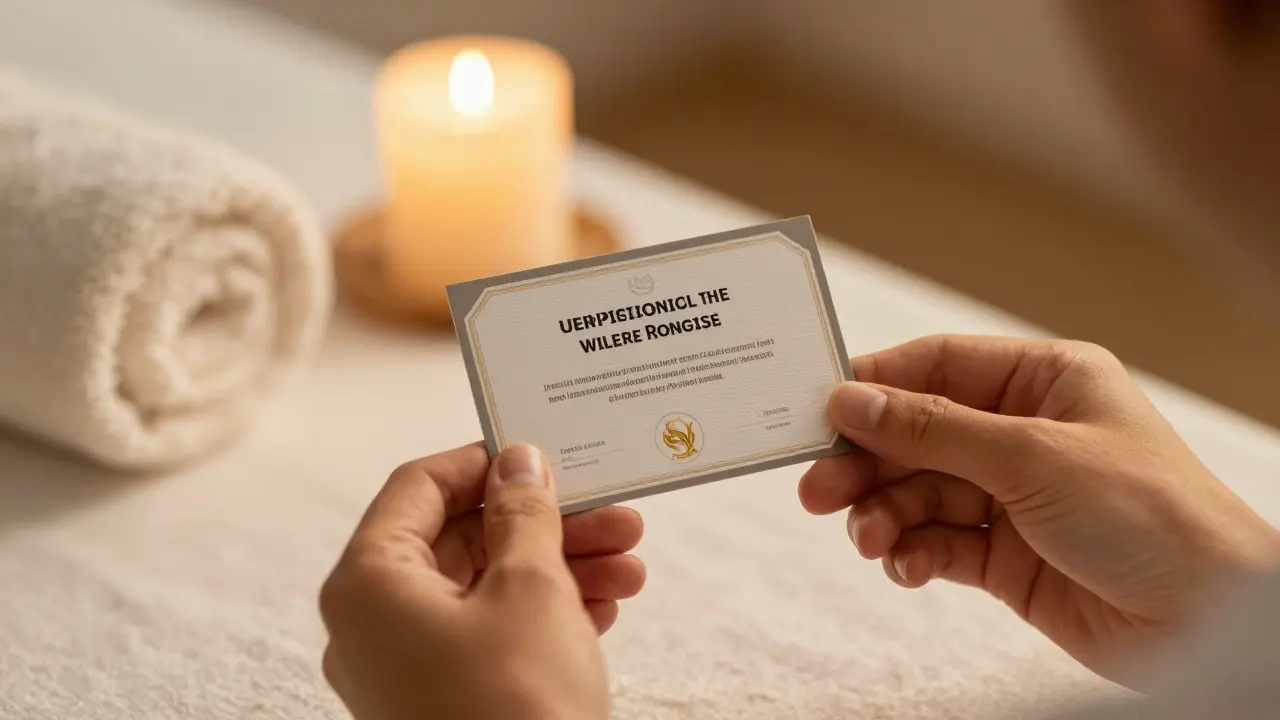 Ruce držící certifikát o odborné způsobilosti terapeuta